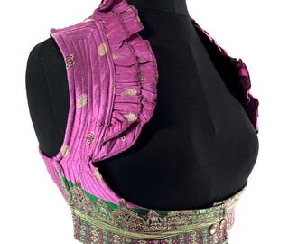 Underbust Corset Top Rose S; Vintage Silk Brocade Handmade (SKU:441-8852)