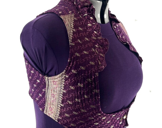 5XL. Corset Style Bustier Bra Top handmade in Vintage Silk Brocade.  Choli Plus Plus Size Laced Top  SKU:448-9049