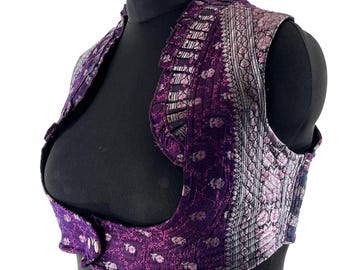 Underbust Corset Top Rose 4XL; Vintage Silk Brocade Handmade (SKU:447-8951)