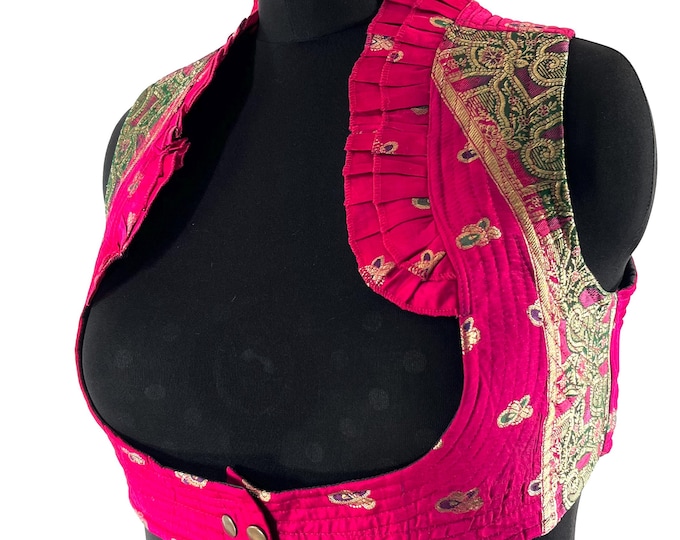 4XL. Corset Style Bustier Bra Top handmade in Vintage Silk Brocade.  Choli Plus Plus Size Laced Top  SKU:447-8948