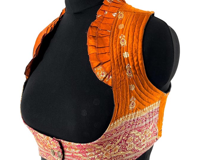 2XL Underbust Corset Top Bustier handmade in Vintage Silk Brocade  SKU:445-8888