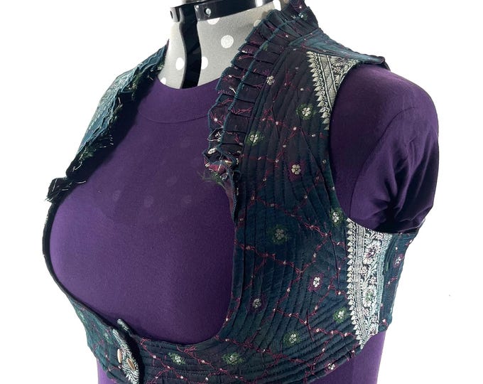 6XL. Corset Style Bustier Bra Top handmade in Vintage Silk Brocade.  Choli Plus Plus Size Laced Top  SKU:449-9027