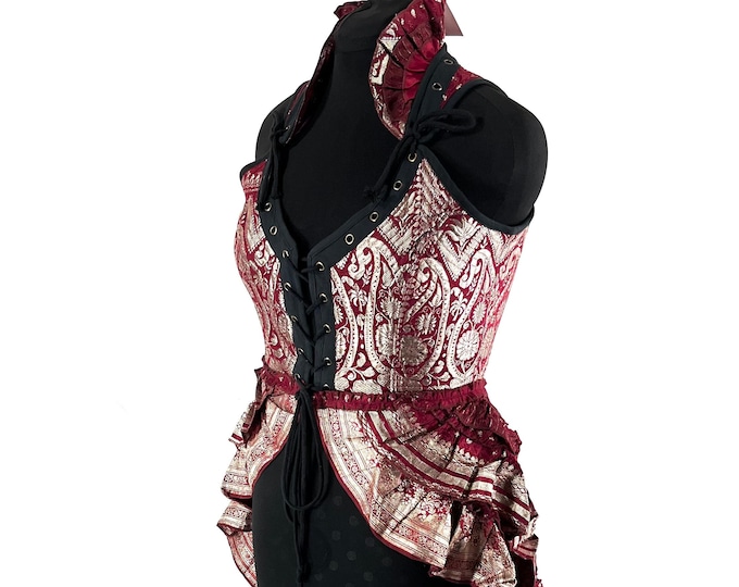 L. Varuna Corset Dress; Silk Brocade Bustier Long Body Dress for Larp, Steampunk, Life SKU:2002-7501