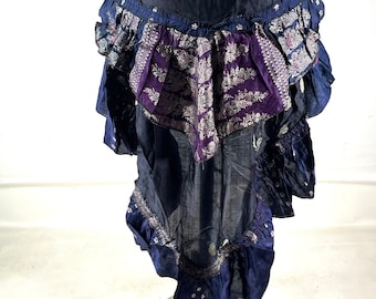 Bustle Wrap Over Skirt Vintage Silk Brocade, Luna M/L; Tribal Belly Dance mini skirt, Steampunk Festival Cosplay Tail Skirt SKU:221-7142
