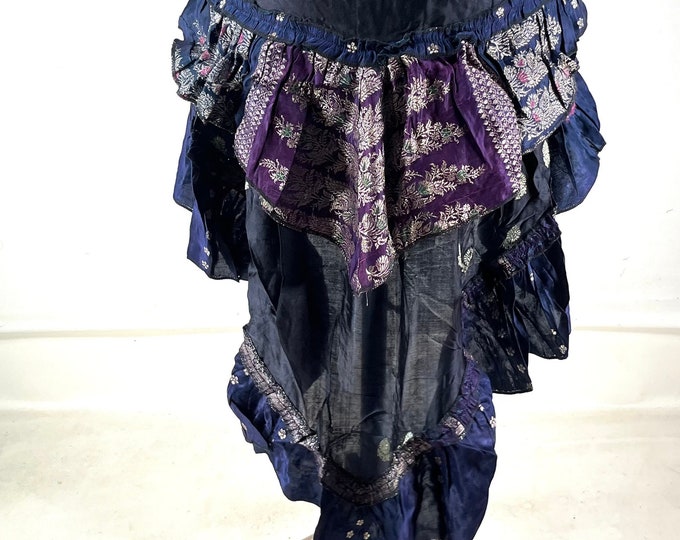 Bustle Wrap Over Skirt Vintage Silk Brocade, Luna M/L; Tribal Belly Dance mini skirt, Steampunk Festival Cosplay Tail Skirt SKU:221-7142
