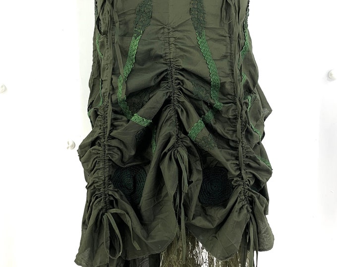 Victorian Ruffle Skirt; Green fully adjustable layered cotton peasant gypsy skirt.
