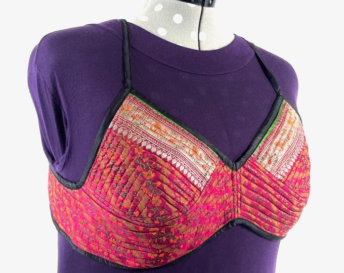 2XL Gia Cross Strap Bra Top, Handmade in Vintage Silk Brocade (SKU:2165-9992)