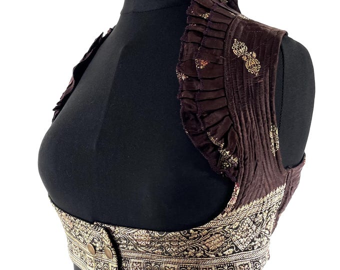 S. Underbust Corset Top Bustier handmade in Vintage Silk Brocade.  SKU:441-8827