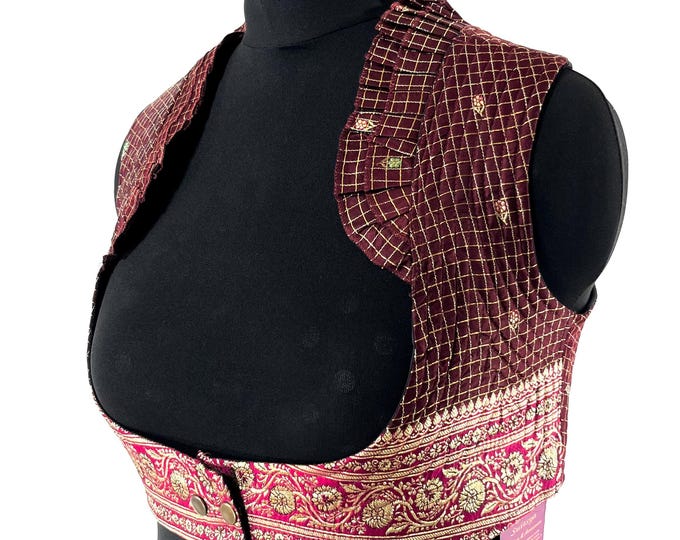 2XL Underbust Corset Top Bustier handmade in Vintage Silk Brocade  SKU:445-8899
