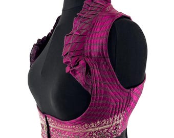 Underbust Corset Top Rose S; Vintage Silk Brocade Handmade (SKU:441-8849)