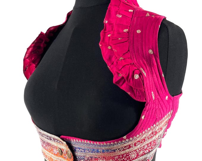 S. Underbust Corset Top Bustier handmade in Vintage Silk Brocade.  SKU:441-8822