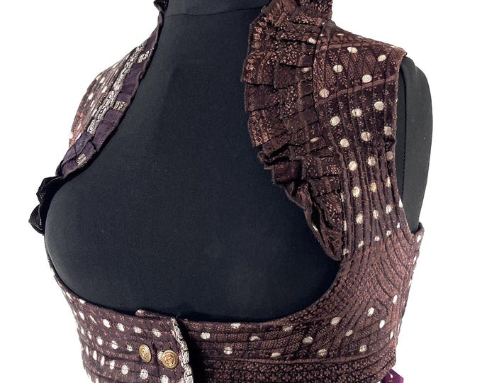 XL. Underbust Corset Top Bustier handmade in Vintage Silk Brocade  SKU:444-8860
