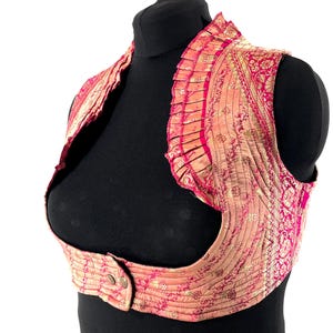 4XL. Sutiã estilo corpete, feito à mão em brocado de seda vintage. Top com renda Choli Plus Size. SKU: 447-8946