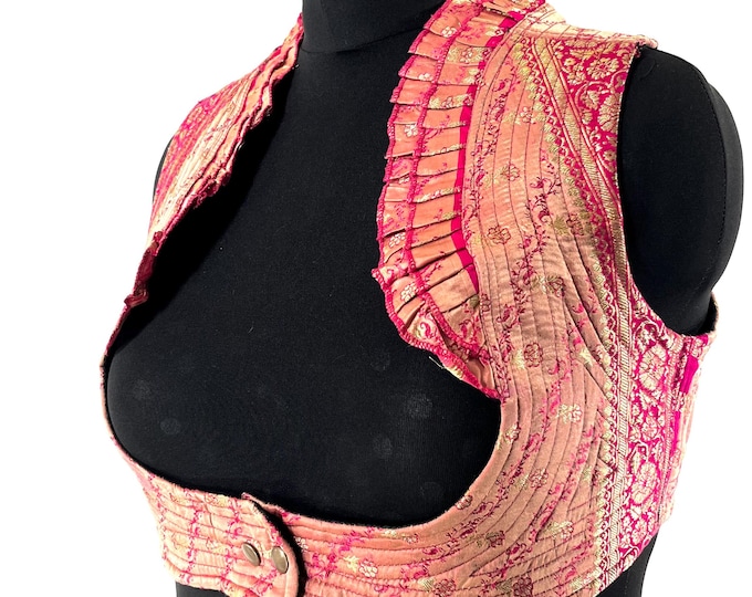 4XL. Corset Style Bustier Bra Top handmade in Vintage Silk Brocade.  Choli Plus Plus Size Laced Top  SKU:447-8946