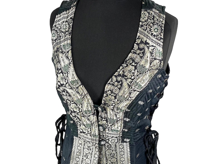 M. Goddess Dress in Silk Brocade Priestess Ceremony Temple Dress. Renaissance, Wiccan, Cosplay Larp.   SKU: 3101-5260
