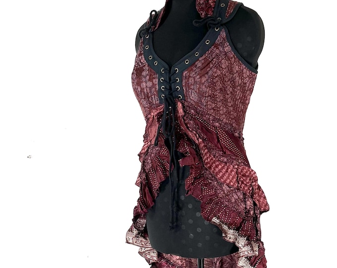 XL. Sophia Corset Dress with Hi-Low tiered bustle skirt in Vintage Silk Brocade SKU:2000-8564