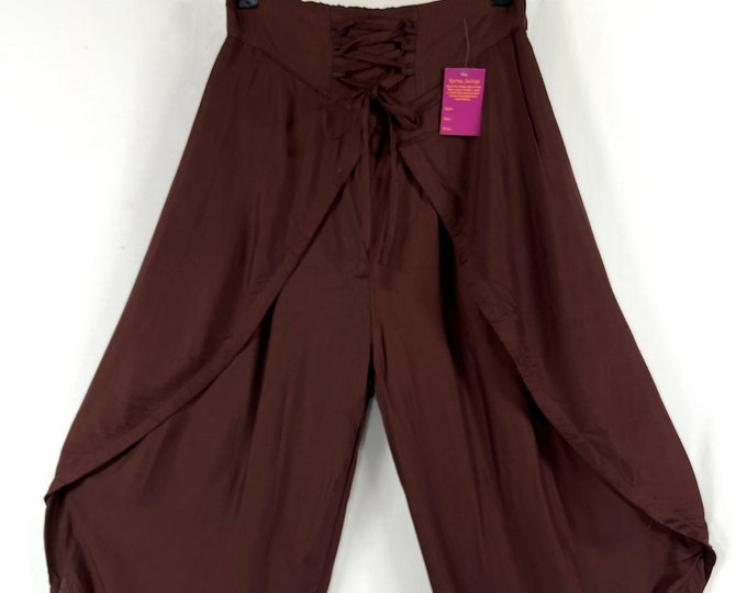 Brown Tulip Palazzo Pants; Rayon Split open leg harem trouser
