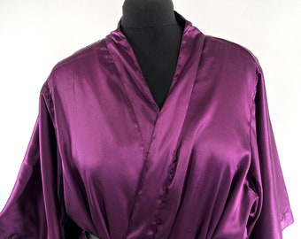 Luxury Reversible Silk Dressing Gown; Purple or Black Robe with deep pockets. A perfect Bath Robe, Duster Jacket. SKU:725