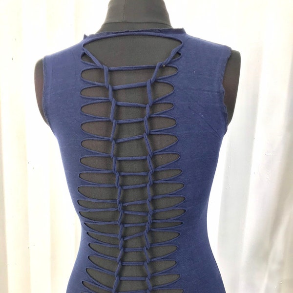 Festival Cut Top, Lycra, Blue, Yoga Tank Top, Pixie Top, Bohemian, Rave, Tribal, Steampunk Top, Slash Vest. 2 sizes available