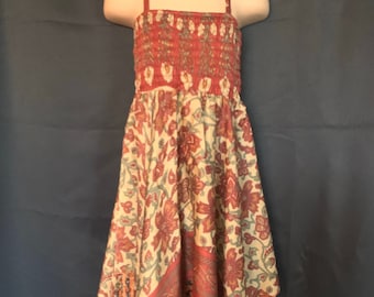 Kids Silk Fairy Dress. Child 2-6 years. Red & Beige.