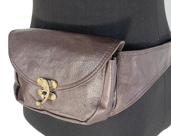 Brown Leather Money-Belt; Fanny Pack, Steampunk, Gothic, Pagan, Larp, Cosplay SKU:2071-4321