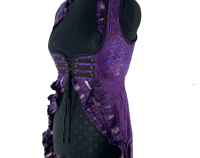 XL. Alaxi Bustier Dress; Under-bust Corset Dress in Vintage Silk Brocade. Cosplay, Larp, Steampunk, Renaissance Festival  SKU:2114-8152