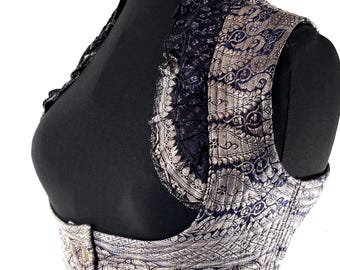 Underbust Corset Top Rose L; Vintage Silk Brocade Handmade (SKU:443-9021)