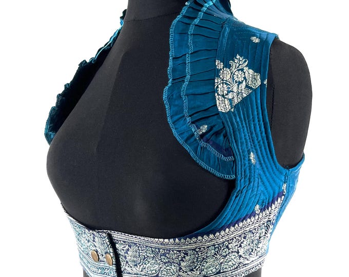 S. Underbust Corset Top Bustier handmade in Vintage Silk Brocade.  SKU:441-8843