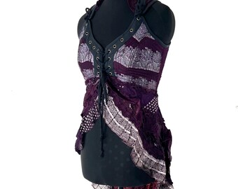 L. Sophia Corset Dress with a Hi-Low tiered skirt in Vintage Silk Brocade (SKU:2000-8617)