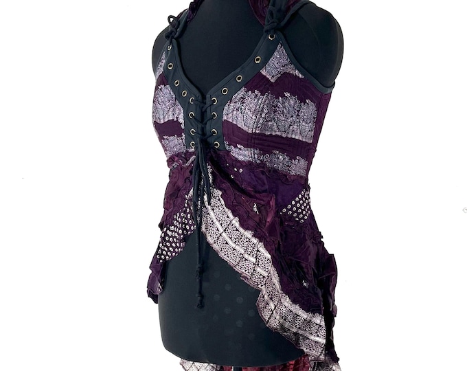 L. Sophia Corset Dress with a Hi-Low tiered skirt in Vintage Silk Brocade. Steampunk, Ren Faire, Festival  SKU:2000-8617