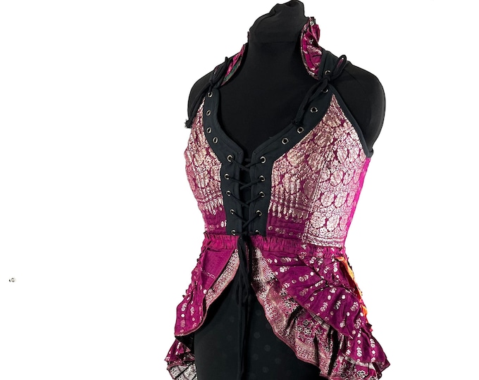 XL. Varuna Corset Dress; Silk Brocade Bustier Long Body Dress for Larp, Steampunk, Life  SKU:2002-7497