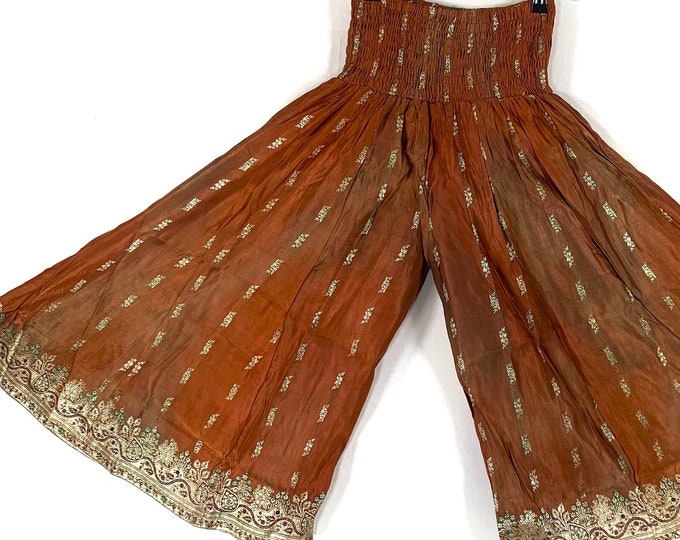 Malika One-Size Trousers Short Leg Culottes in Silk Brocade with elasticated waist for all day comfort (Wide Leg Palazzo Pants) SKU:815-6617