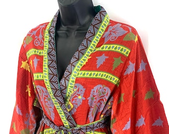 S/M. Luxury Reversible Silk Kimono Robe with deep pockets A perfect Dressing Gown, Bath Robe, Duster Jacket. SKU:725-3861