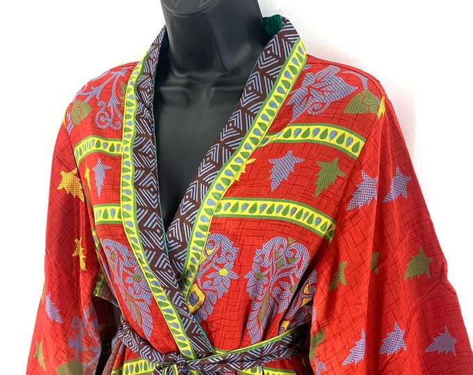 S/M. Luxury Reversible Silk Kimono Robe with deep pockets A perfect Dressing Gown, Bath Robe, Duster Jacket. SKU:725-3861