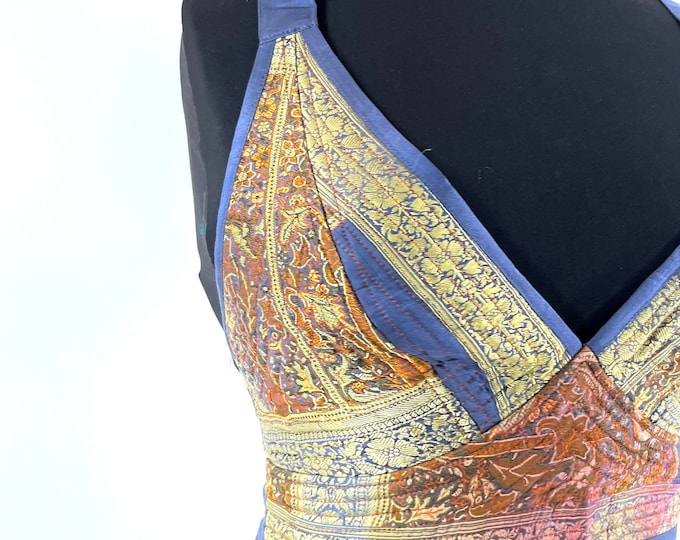 M. Phoenix Tribal Top. New cut. Silk brocade, Steampunk Pagan, Bohemian, Larp, Goth, Celtic crop top SKU:1023-7642