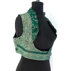 Underbust Corset Top Rose 2XL; Vintage Silk Brocade Handmade (SKU:445-3565)