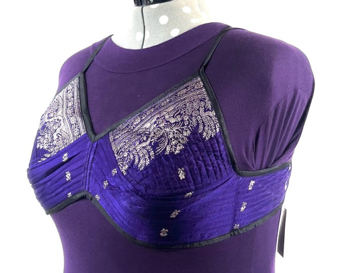 2XL Gia Cross Strap Bra Top, Handmade in Vintage Silk Brocade (SKU:2165-9999)