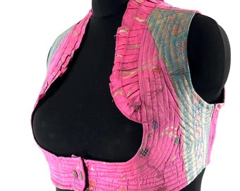 Underbust Corset Top Rose 4XL; Vintage Silk Brocade Handmade (SKU:447-8953)