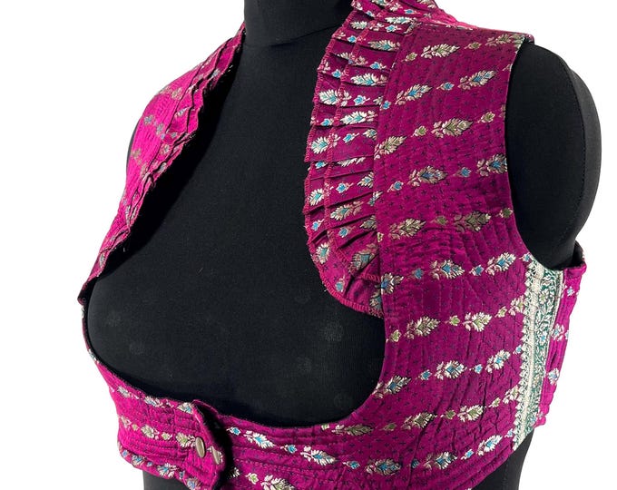 4XL. Corset Style Bustier Bra Top handmade in Vintage Silk Brocade.  Choli Plus Plus Size Laced Top  SKU:447-8941