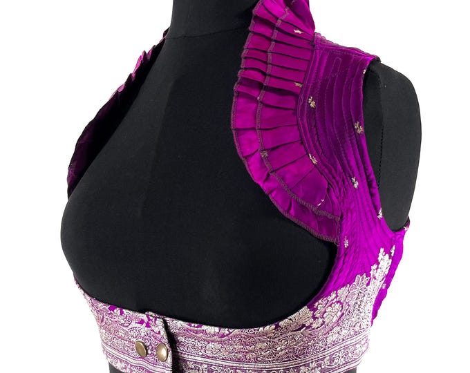 S. Underbust Corset Top Bustier handmade in Vintage Silk Brocade.  SKU:441-8838