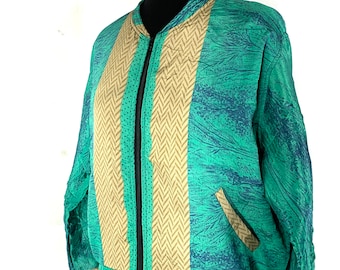 Jude Silk Bomber Jacket with a light fleece cosy lining. One size.  (perfect for summer nights) SKU:501-5342