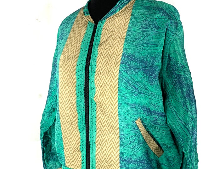 Jude Silk Bomber Jacket with a light fleece cosy lining. One size.  (perfect for summer nights) SKU:501-5342
