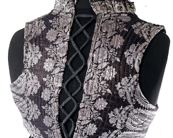 Underbust Corset Top Rose L; Vintage Silk Brocade Handmade (SKU:443-9024)