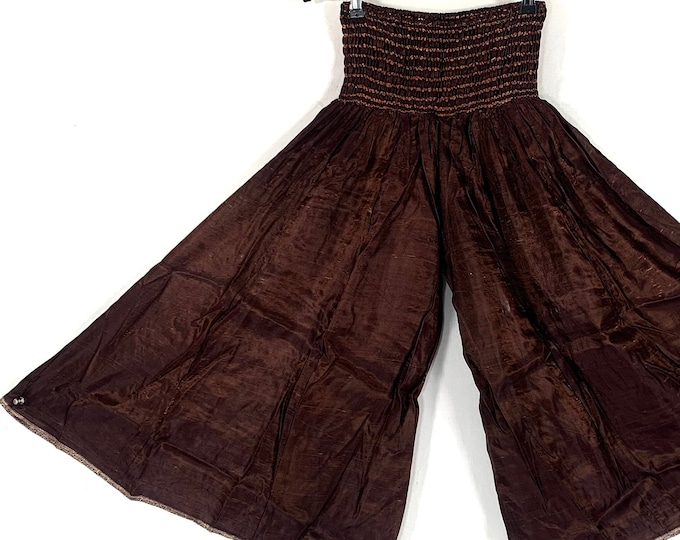 Malika One-Size Trousers Short Leg Culottes in Silk Brocade with elasticated waist for all day comfort (Wide Leg Palazzo Pants) SKU:815-6613