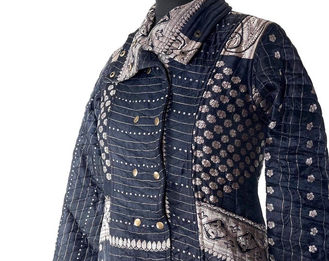 2XL. Steampunk Coat - Silk Brocade Fleece Lined Tailcoat (SKU:549-8396)