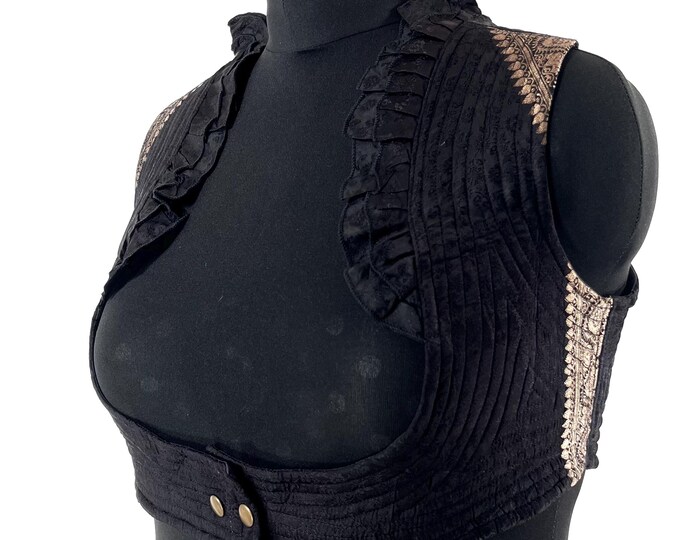 4XL. Corset Style Bustier Bra Top handmade in Vintage Silk Brocade.  Choli Plus Plus Size Laced Top  SKU:447-8936