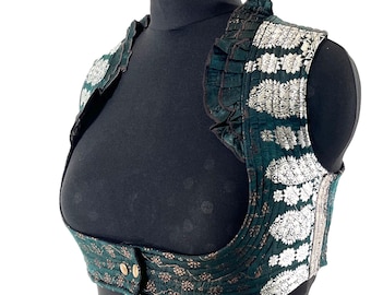 Underbust Corset Top Rose 3XL; Vintage Silk Brocade Handmade (SKU:446-8917)