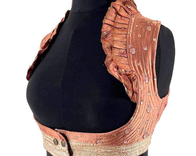 S. Underbust Corset Top Bustier handmade in Vintage Silk Brocade.  SKU:441-8845