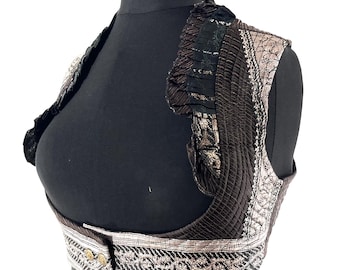 Underbust Corset Top Rose XL; Vintage Silk Brocade Handmade (SKU:444-8872)