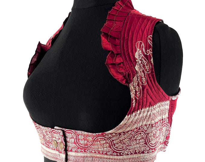 XL. Underbust Corset Top Bustier handmade in Vintage Silk Brocade  SKU:444-8865